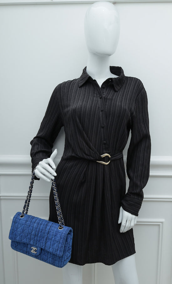 Chanel Blue CC Classic Tweed Double Flap Medium Bag