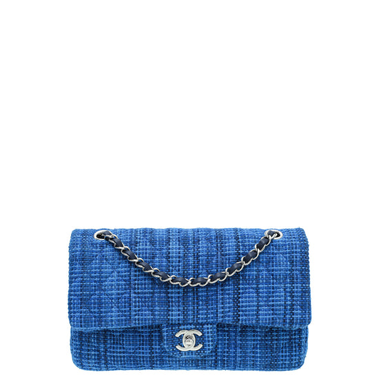 Chanel Blue CC Classic Tweed Double Flap Medium Bag – The Closet