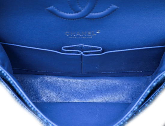 Chanel Blue CC Classic Tweed Double Flap Medium Bag