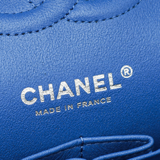 Chanel Blue Tweed Classic Double Flap Medium Bag