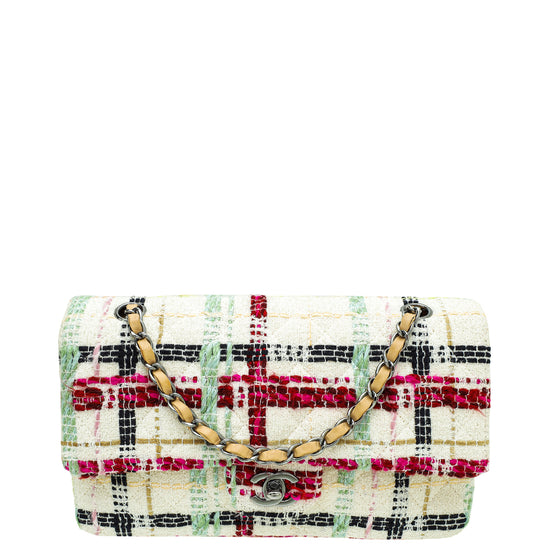 Chanel Red And Multicolor Tweed Medium Classic Double Flap Bag