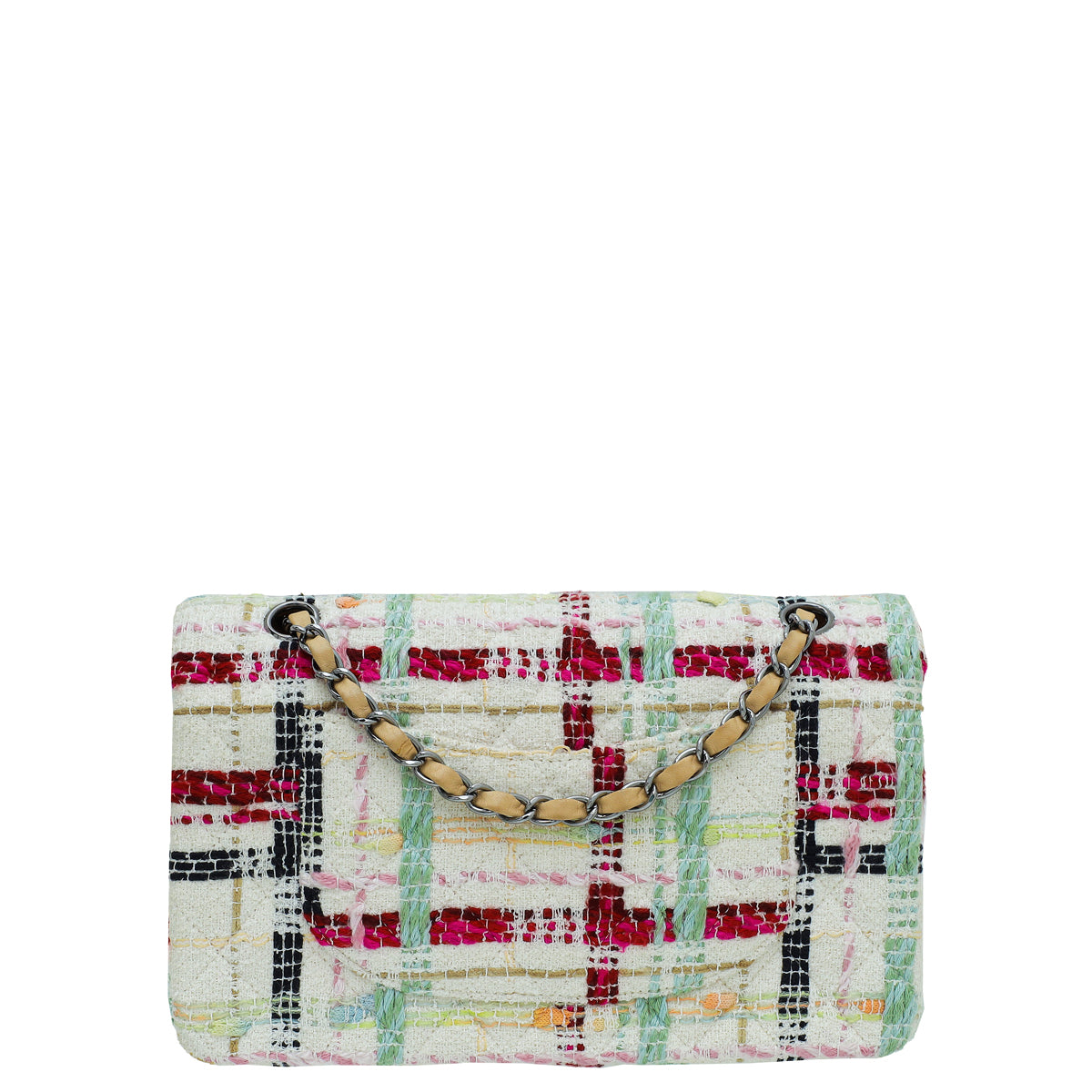 Chanel White Multicolor CC Classic Tweed Double Flap Medium Bag – The Closet