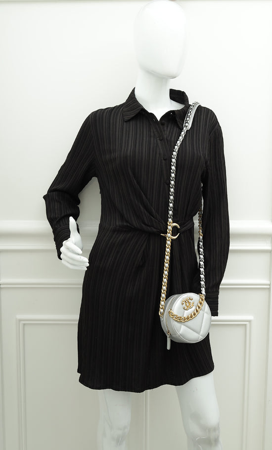 Chanel Metallic Silver 19 Round Mini Clutch W/ Chain-Chanel-THE CLOSET