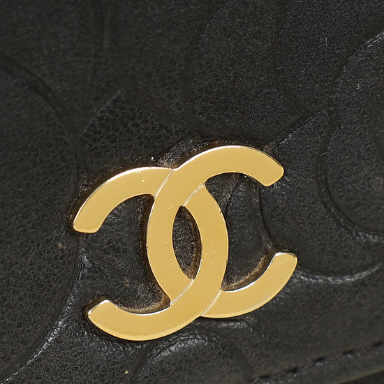 Chanel Black CC Camellia Flower Embossed Wallet On Chain