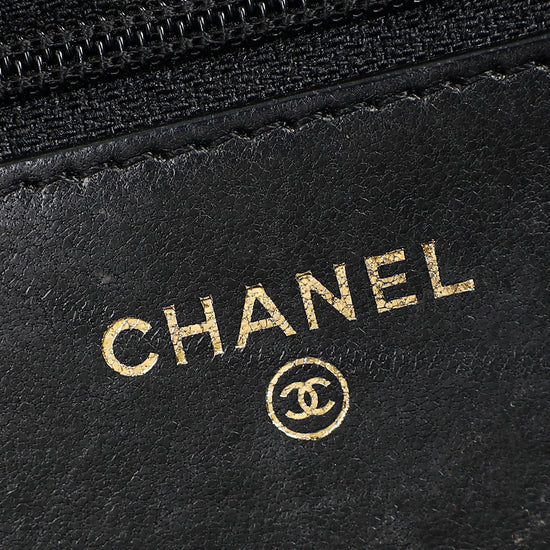 Chanel Black CC Camellia Flower Embossed Wallet On Chain