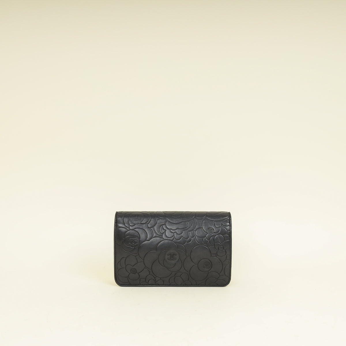 Chanel Black CC Camellia Flower Embossed Wallet On Chain