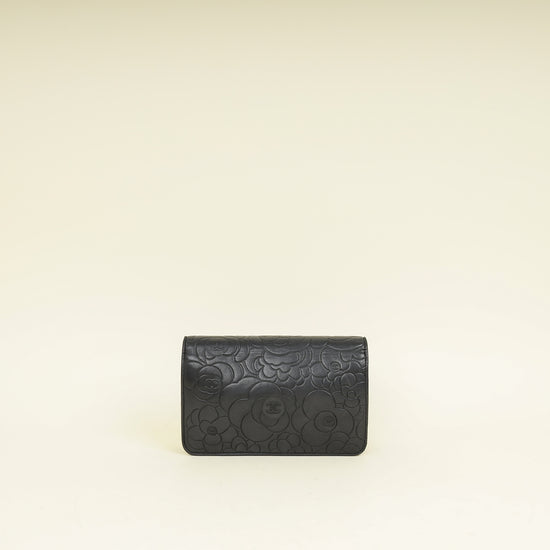 Chanel Black CC Camellia Flower Embossed Wallet On Chain