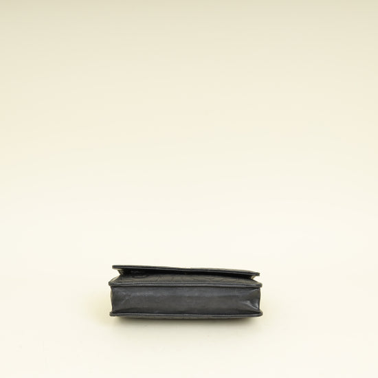 Chanel Black CC Camellia Flower Embossed Wallet On Chain