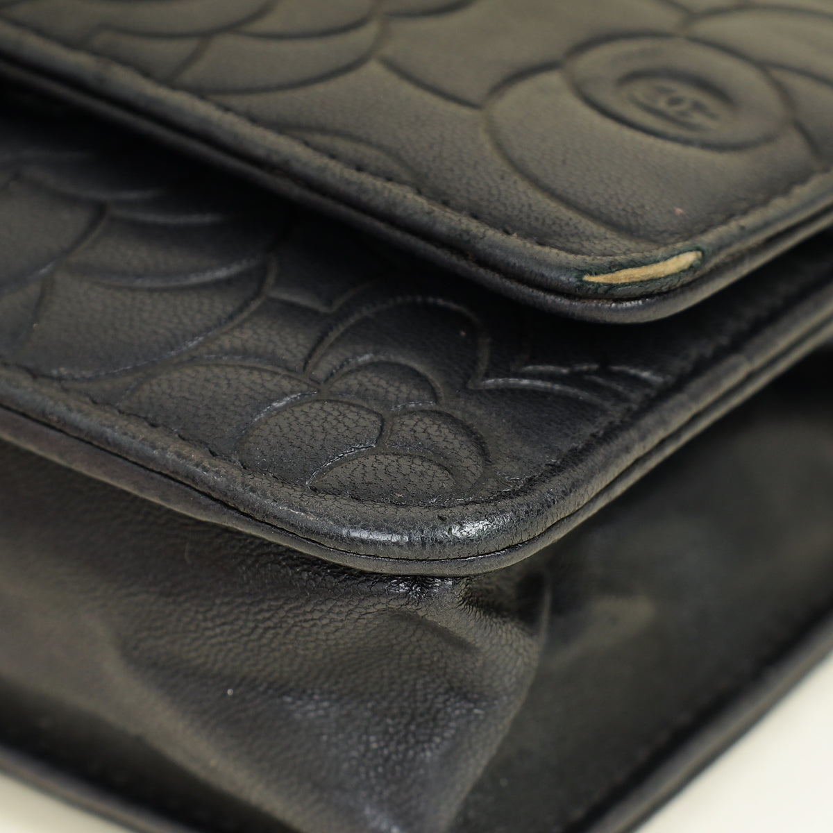 Chanel Black CC Camellia Flower Embossed Wallet On Chain