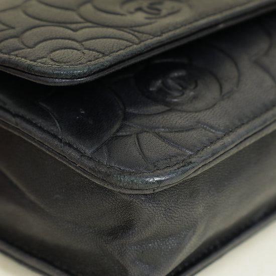 Chanel Black CC Camellia Flower Embossed Wallet On Chain