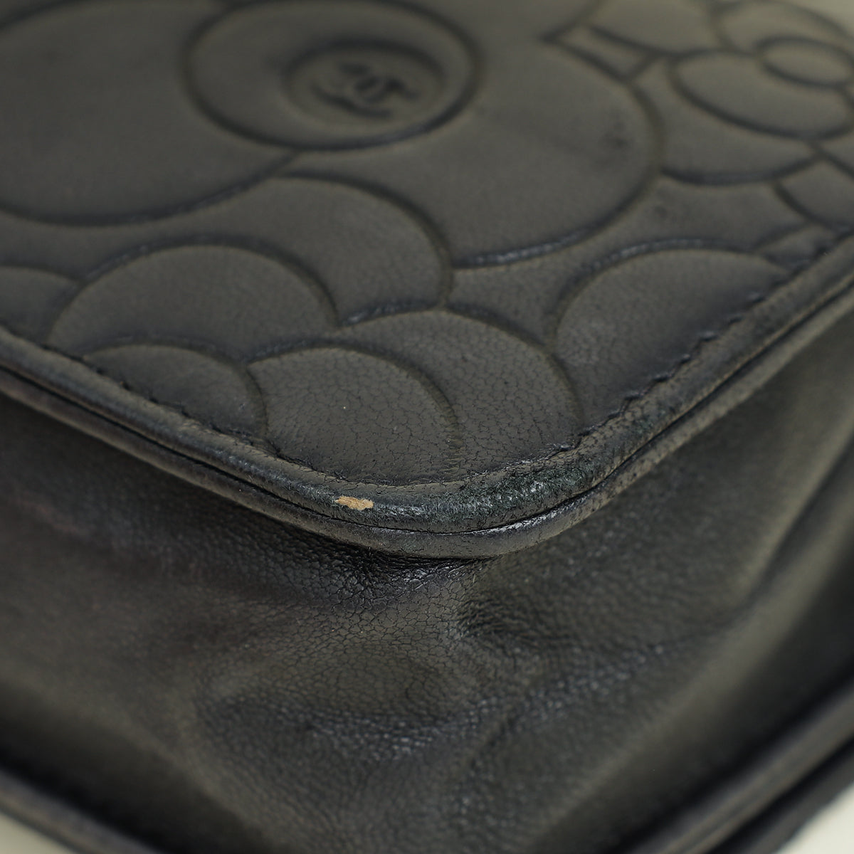 Chanel Black CC Camellia Flower Embossed Wallet On Chain