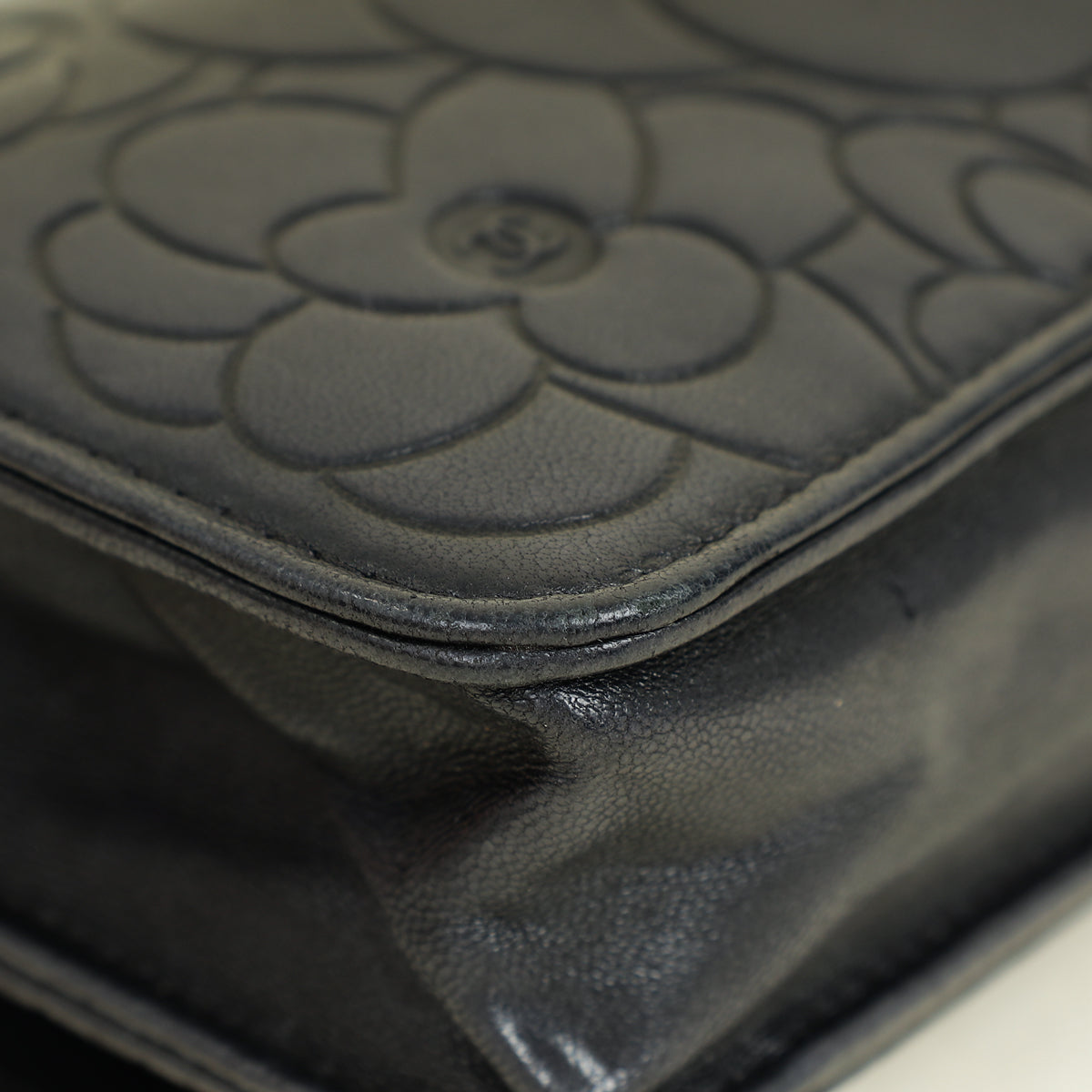 Chanel Black CC Camellia Flower Embossed Wallet On Chain
