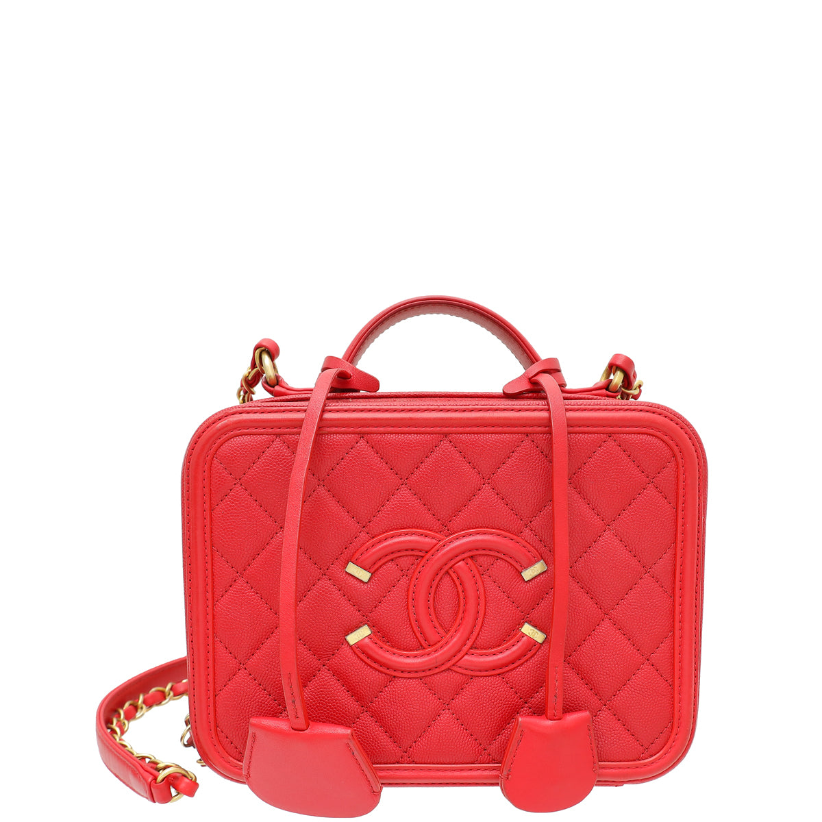 Chanel Red CC Filigree Small Vanity Case-Chanel-THE CLOSET