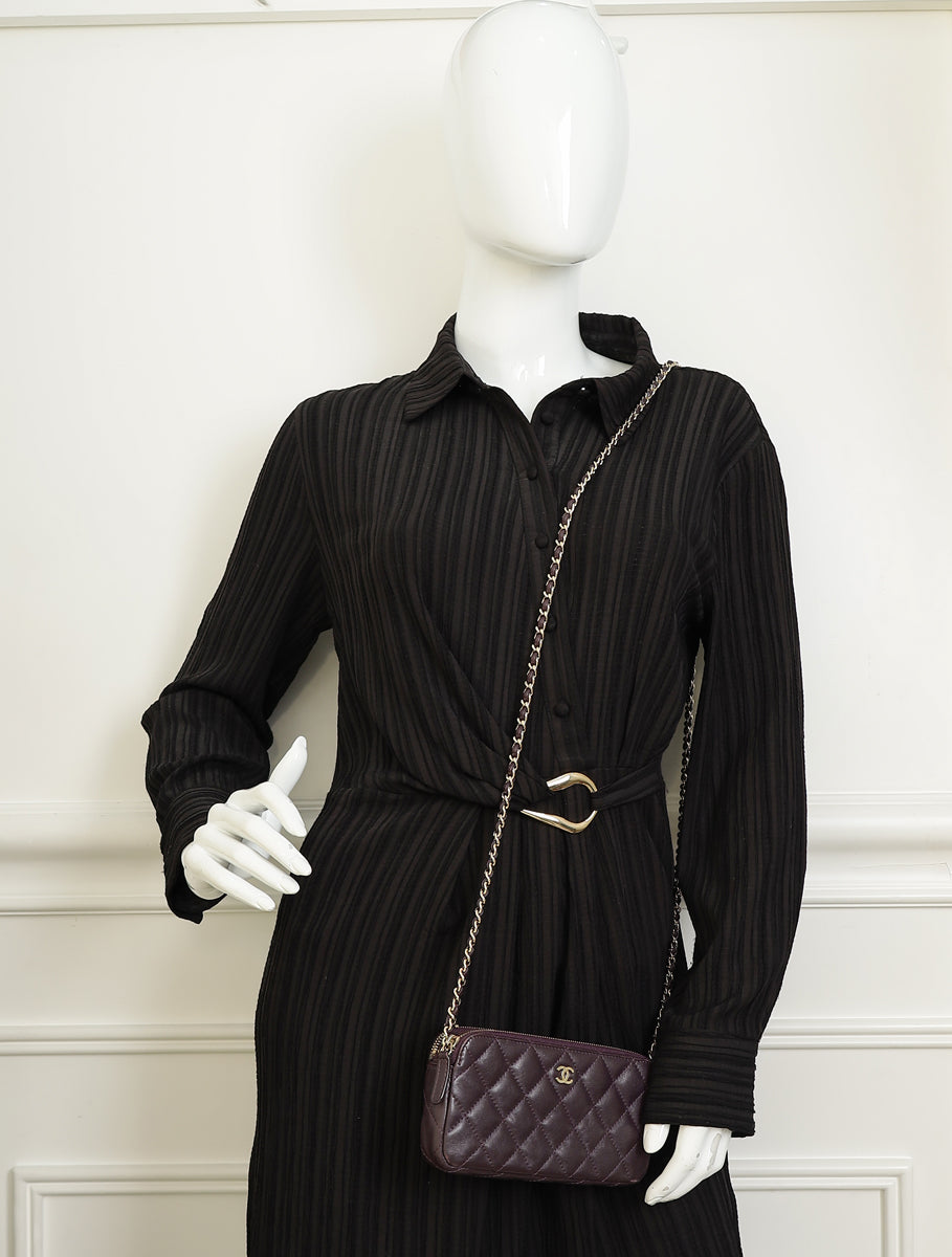 Chanel Prune CC Double Zip Clutch With Chain Crossbody Bag