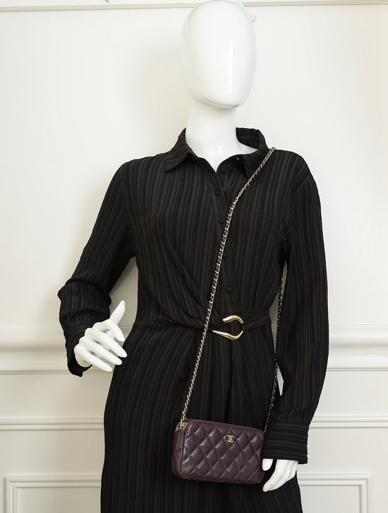 Chanel Prune CC Double Zip Clutch With Chain Crossbody Bag