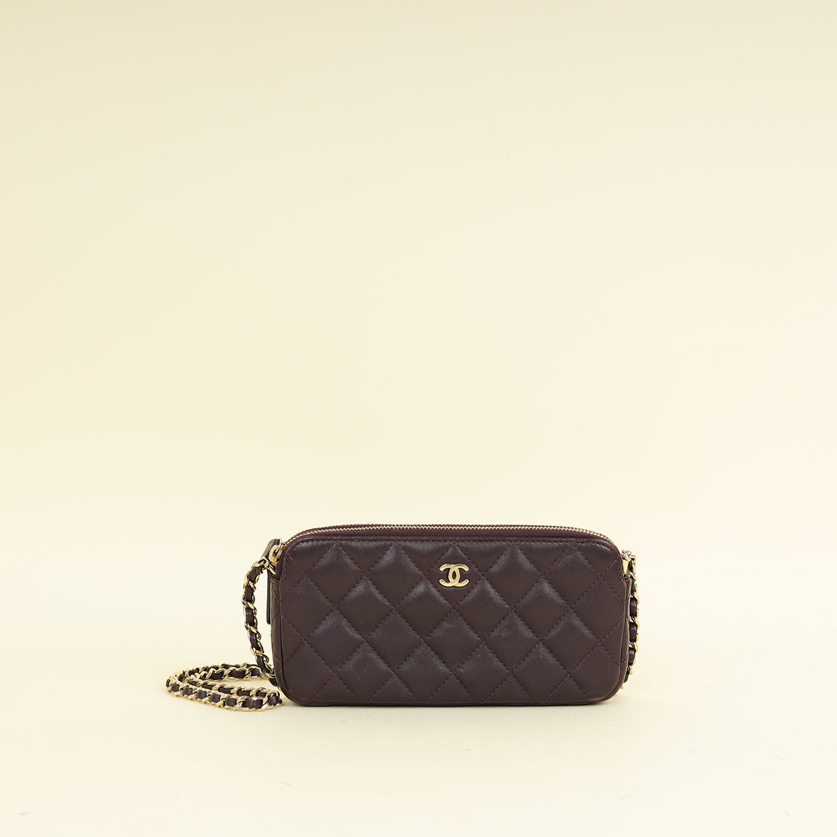 Chanel Prune CC Double Zip Clutch With Chain Crossbody Bag