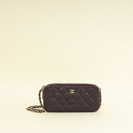Chanel Prune CC Double Zip Clutch With Chain Crossbody Bag