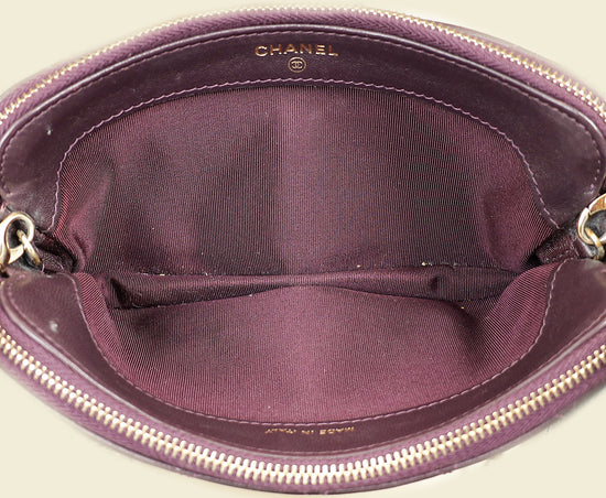 Chanel Prune CC Double Zip Clutch With Chain Crossbody Bag