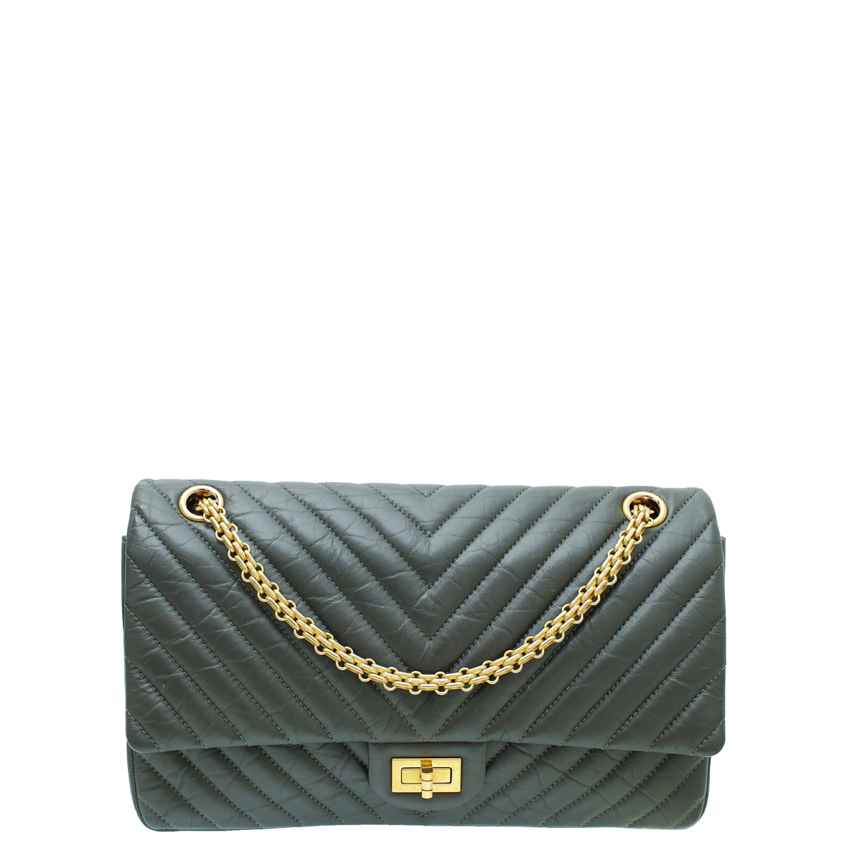 Chanel Dark Grey Aged 2.55 Reissue Chevron 226 Double Flap Bag-Chanel-THE CLOSET