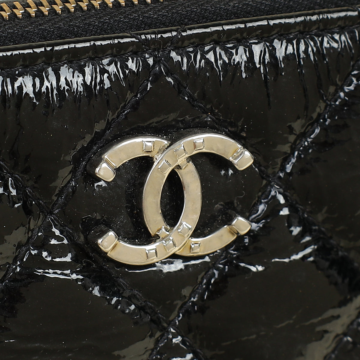Chanel Black CC Classic Quilted Zip Clutch