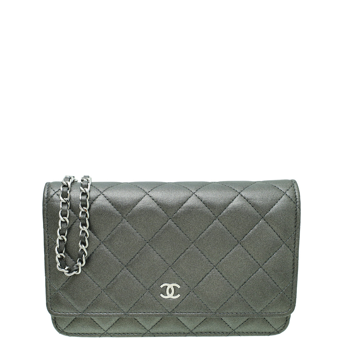 Chanel Metallic Grey CC Classic Wallet On Chain-Chanel-THE CLOSET