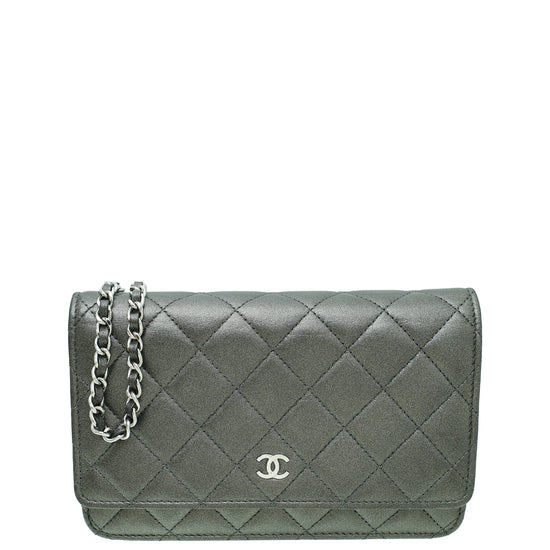 Chanel Metallic Grey CC Classic Wallet On Chain