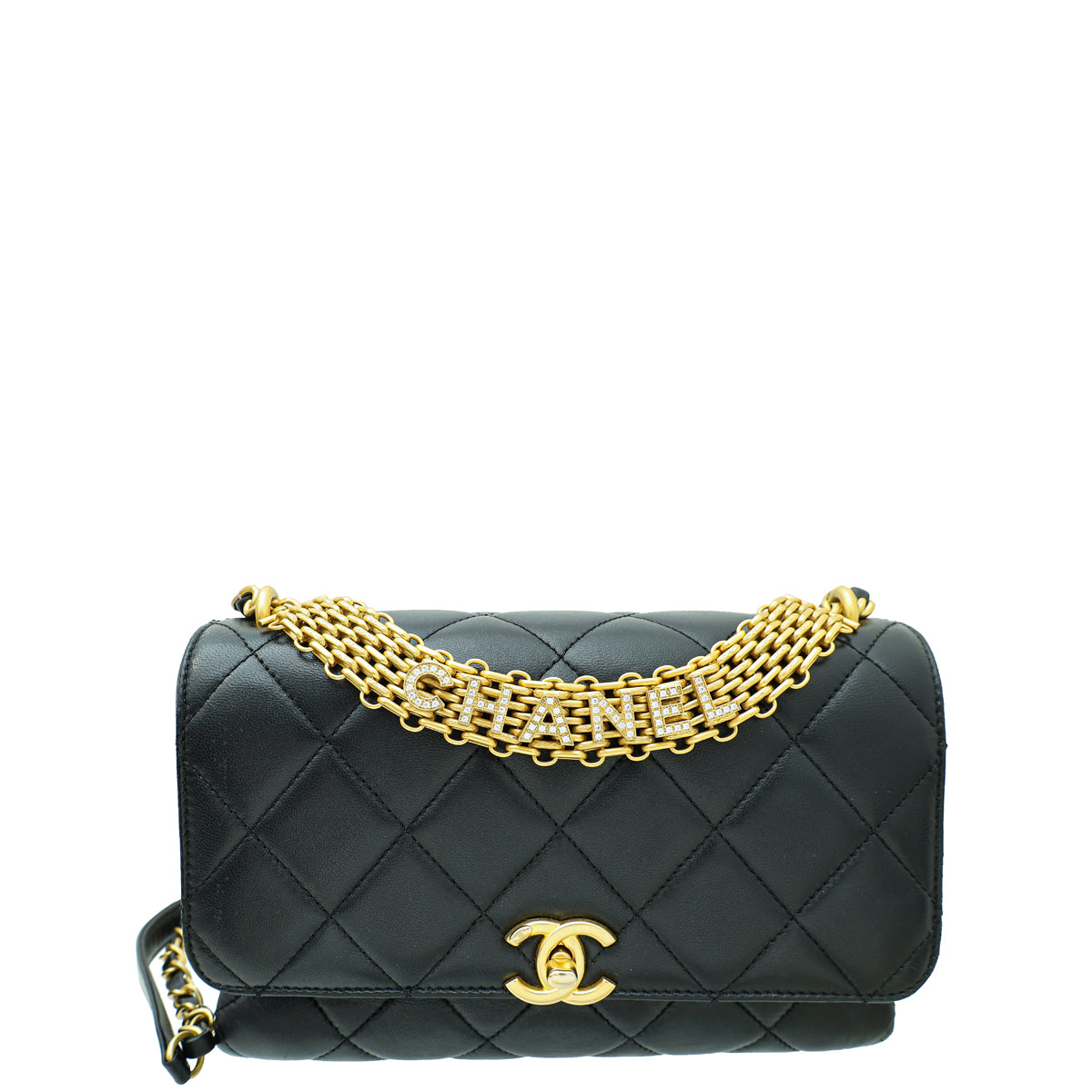 Chanel Black CC Crystal Logo Chain Flap Bag - Main Image