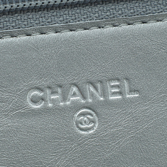 Chanel Metallic Grey CC Aged Wallet On Chain