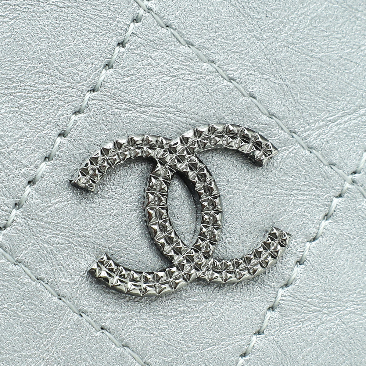 Chanel Metallic Grey CC Aged Wallet On Chain