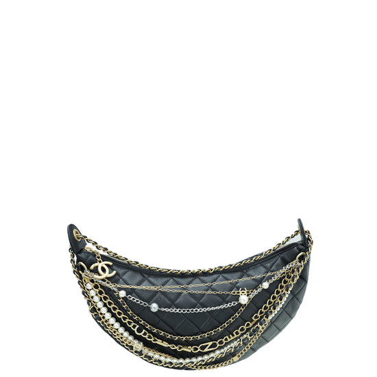 CHANEL Lambskin Quilted All About Chains Waist Belt Bag Black