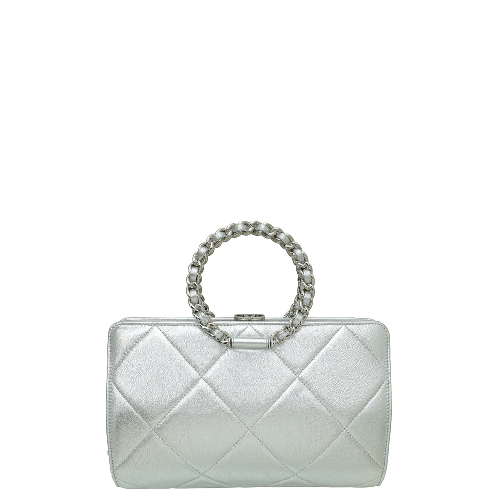 Chanel Silver CC Metallic Crumpled Clutch THE CLOSET