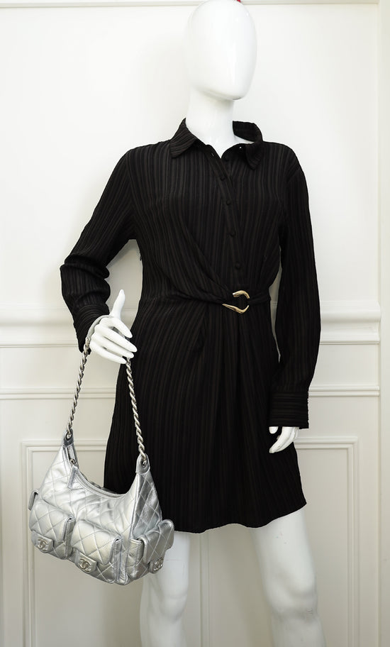 Chanel Metallic Silver CC Quilted Trendy Pockets Hobo Large Bag