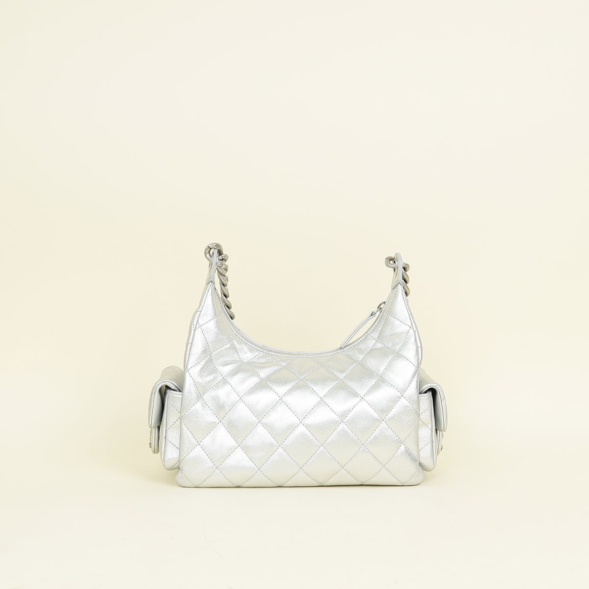 Chanel Metallic Silver CC Quilted Trendy Pockets Hobo Large Bag