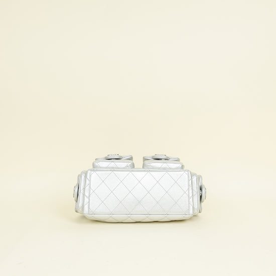 Chanel Metallic Silver CC Quilted Trendy Pockets Hobo Large Bag