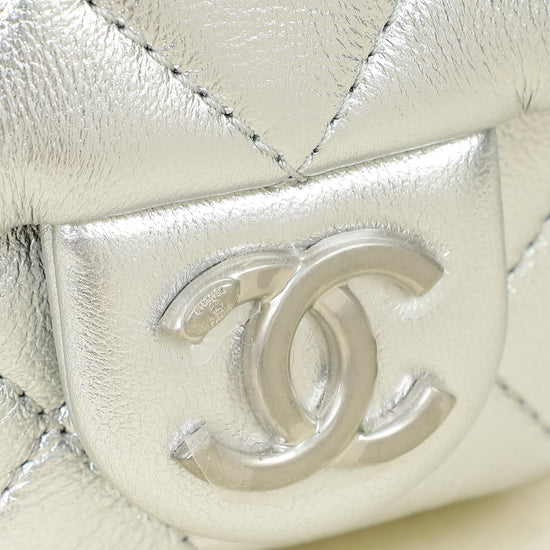 Chanel Metallic Silver CC Quilted Trendy Pockets Hobo Large Bag