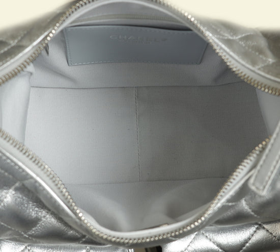 Chanel Metallic Silver CC Quilted Trendy Pockets Hobo Large Bag