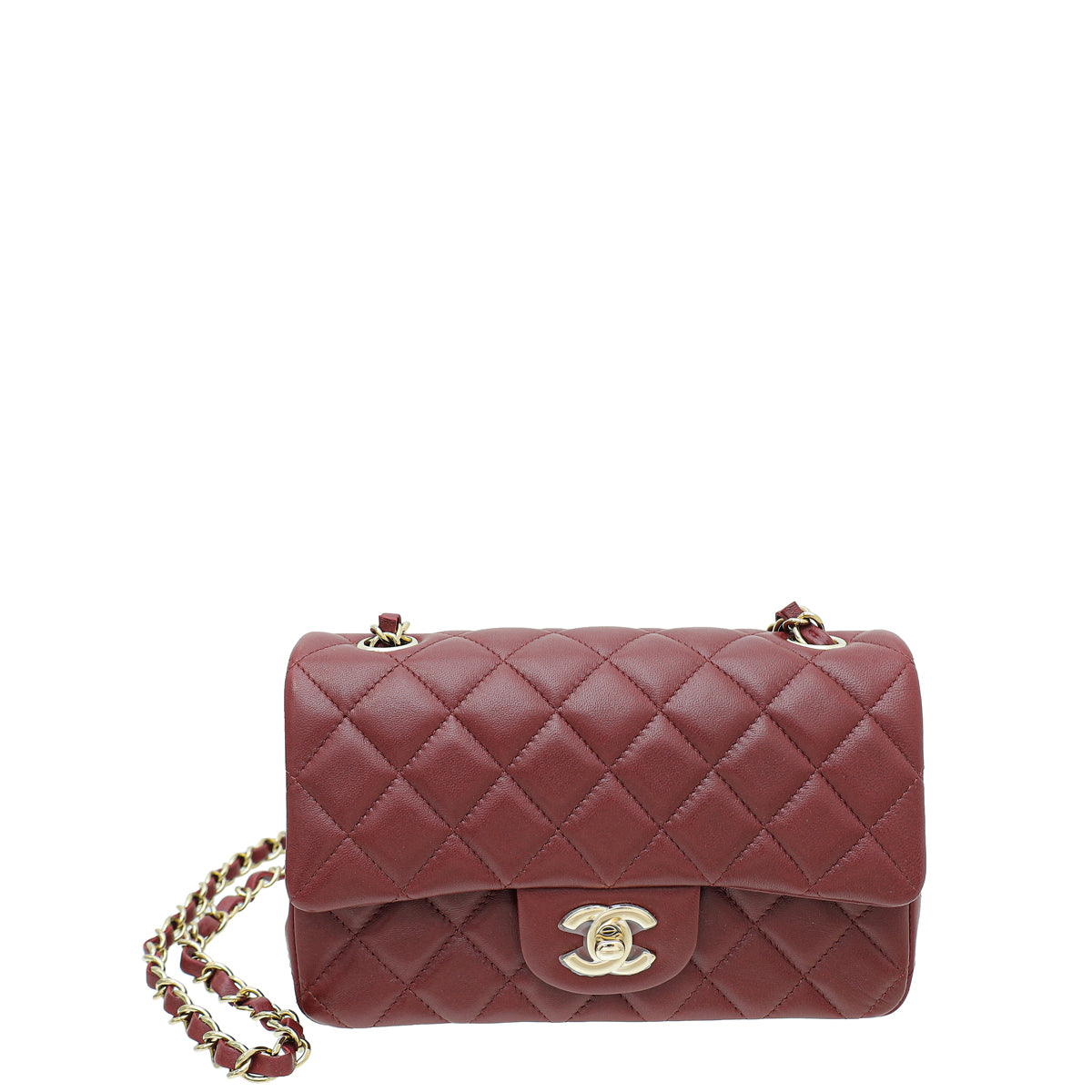 Chanel Quilted Mini Square Flap Red Wine Lambskin Gold Hardware