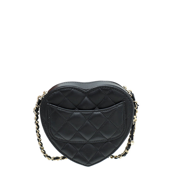 Chanel Black CC In Love Heart Chain Mini Bag