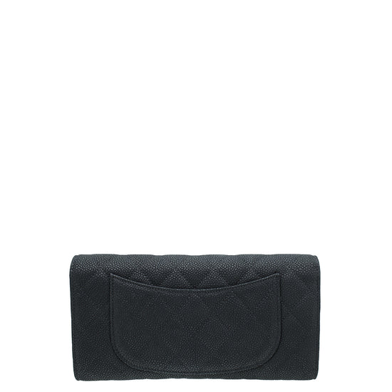 Chanel Black CC Nobuck Long Travel Wallet