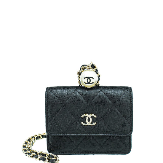 Chanel Black CC Pearl Flap Coin Purse w/Chain