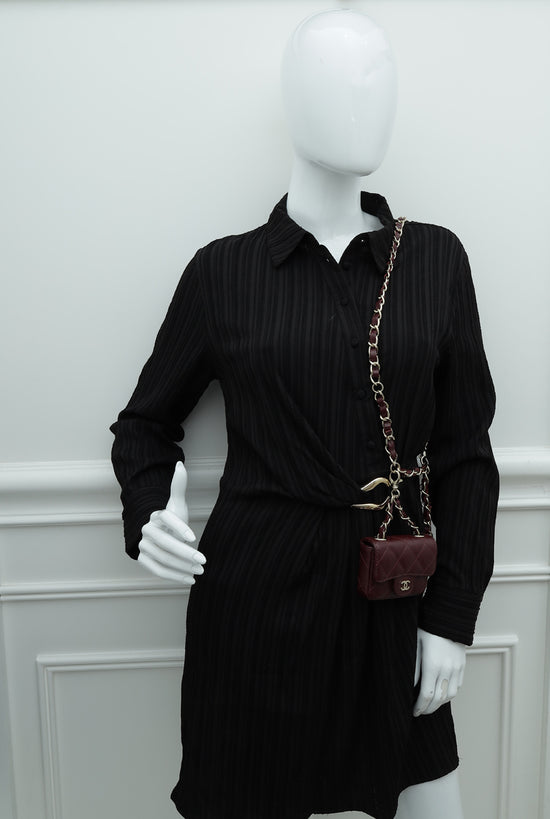 Chanel Burgundy Micro Flap Bag W/ Chain Belt – The Closet