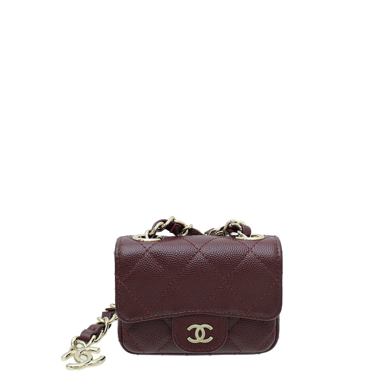 Chanel Burgundy Micro Flap Bag W/ Chain Belt