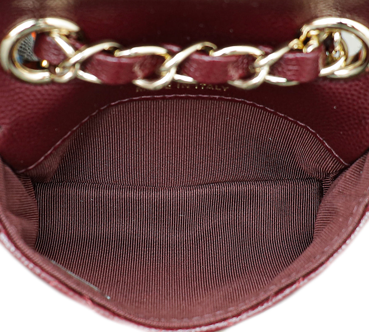 Chanel Burgundy Micro Flap Bag W/ Chain Belt