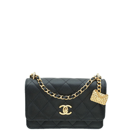 Chanel Black CC Chain Wallet W/ Metal Bag Charm