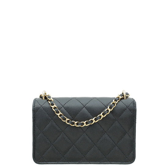 Chanel Black CC Chain Wallet W/ Metal Bag Charm