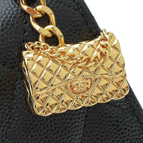 Chanel Black CC Chain Wallet W/ Metal Bag Charm