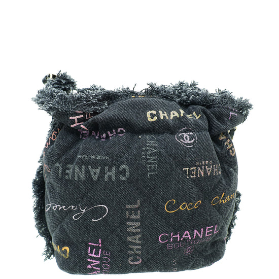 Chanel Black Multicolor CC Denim Quilted Mood Bucket Bag With Chain