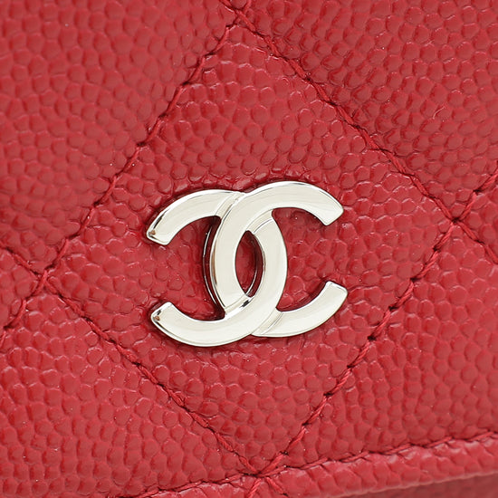 Chanel Red CC Classic Wallet On Chain