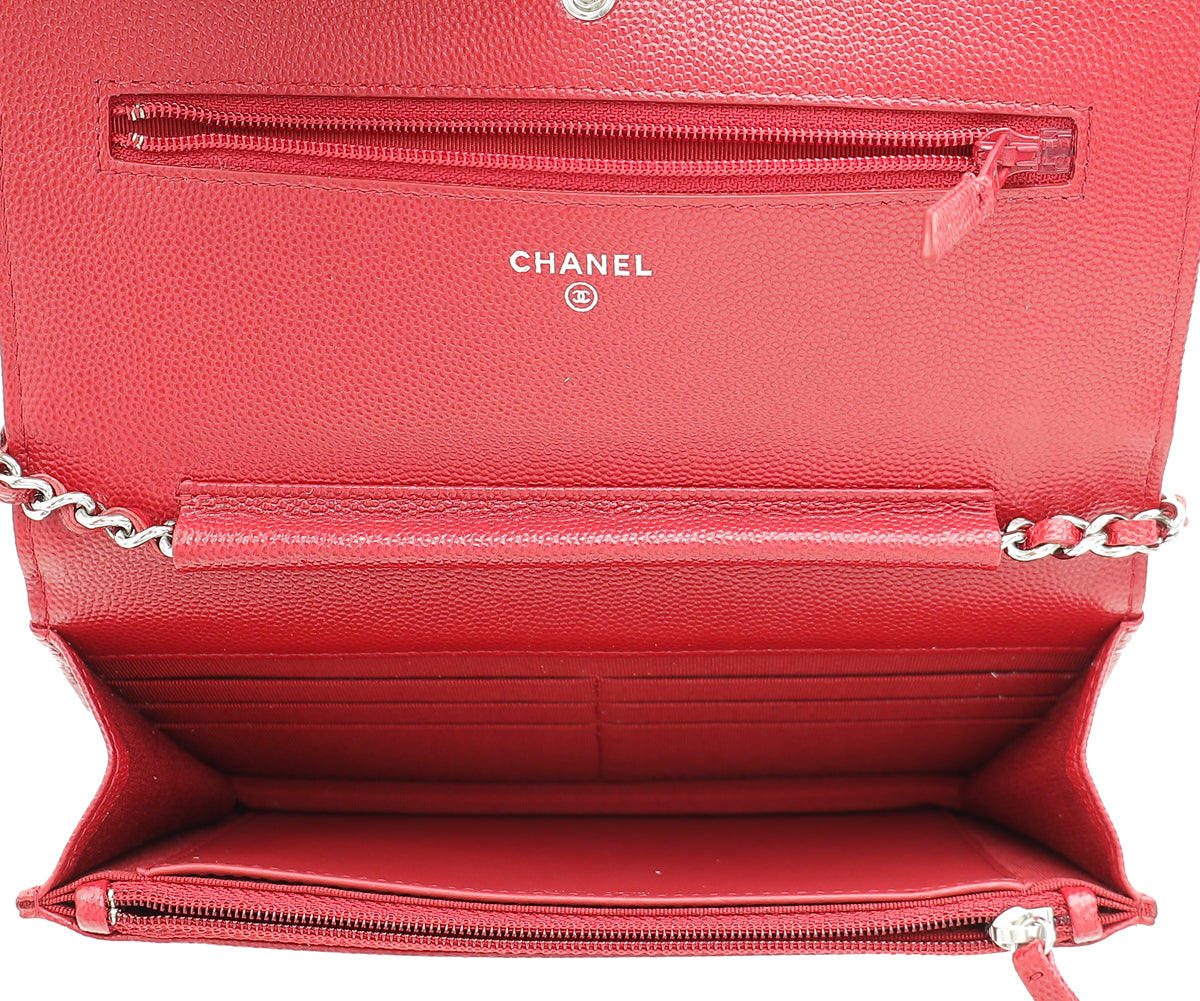 Chanel Red CC Classic Wallet On Chain