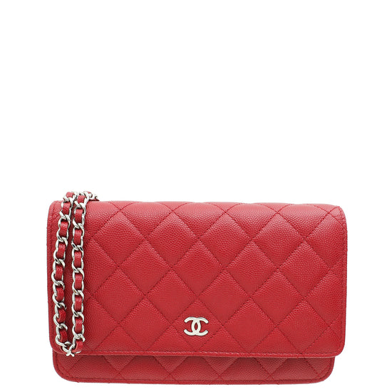 Chanel Red CC Classic Wallet On Chain